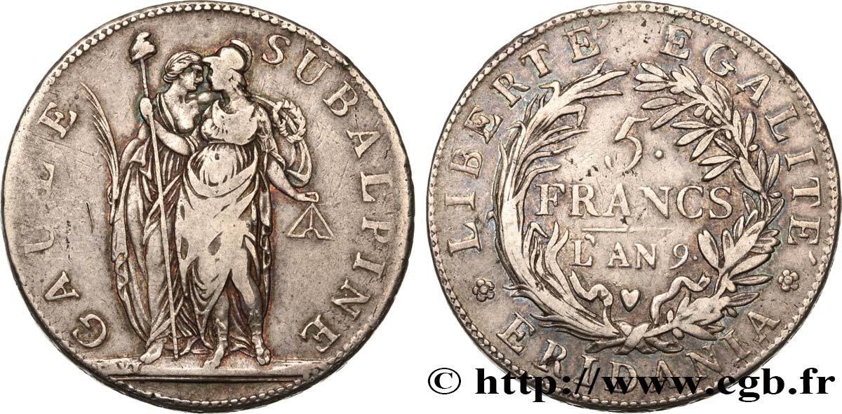 5 francs an 9 1801 italy - subalpine gaul italy