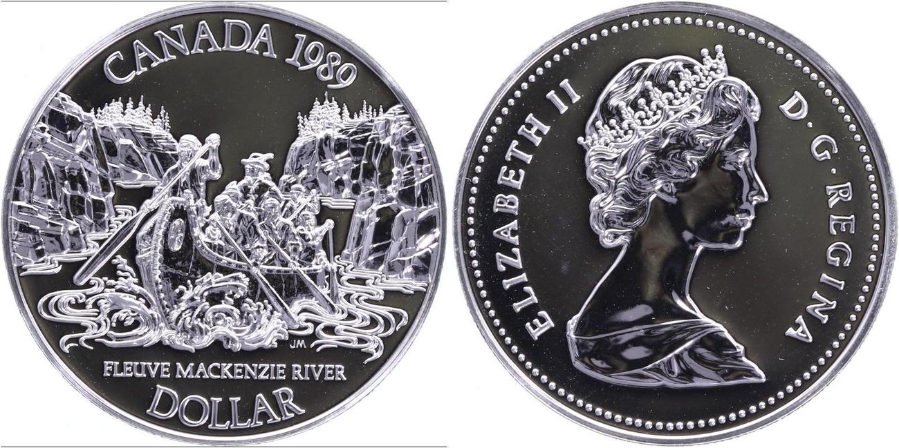 1 dollar 1989 kanada mackenzie river prooflike in