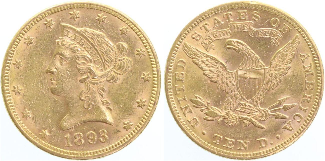 10 dollars gold 1893 usa eagle vf/ef kl rf