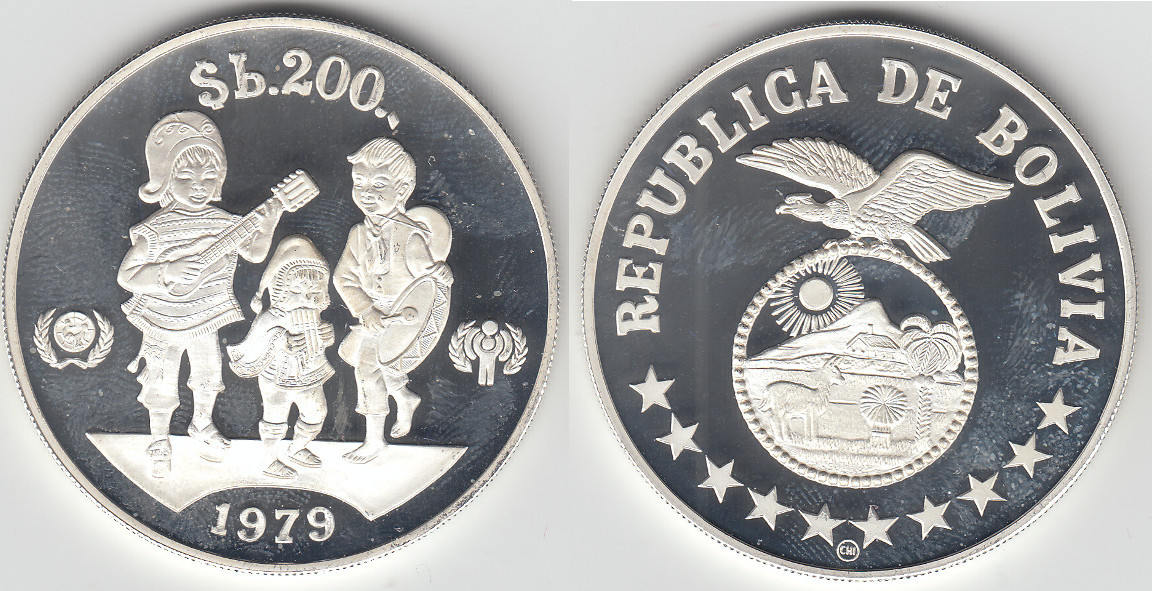 200 pesos 1979 bolivien bolivia, 200 pesos "international year