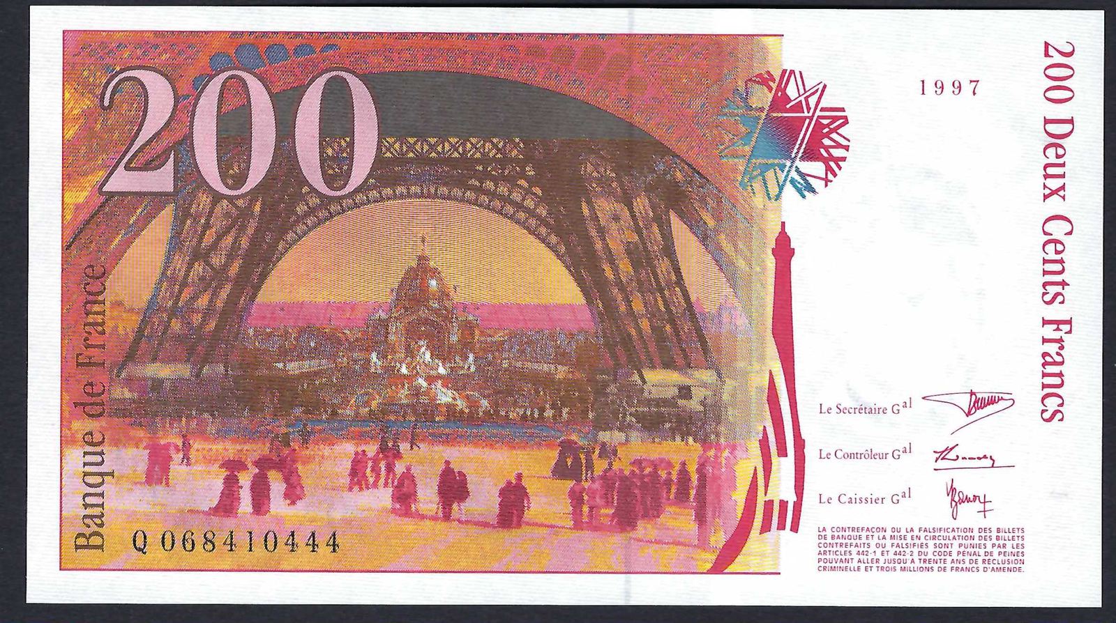 200 francs 1997 france gustave eiffel q.068 gem unc