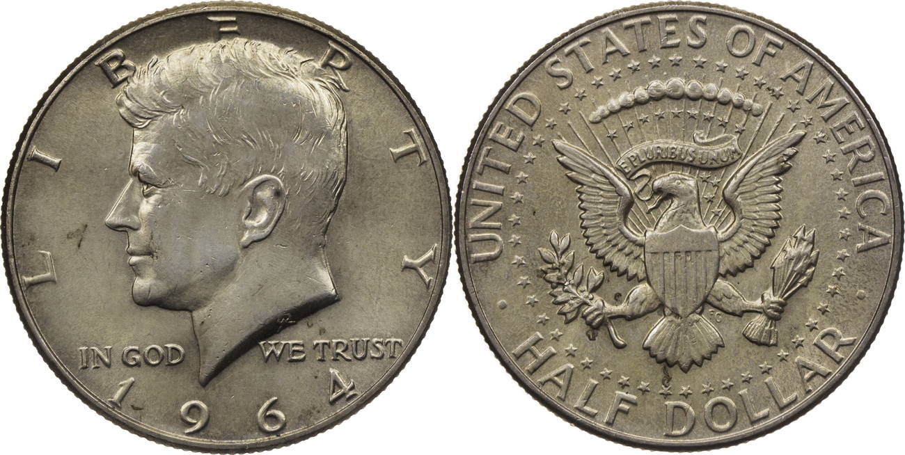 halfdollar,onedollar half dollar 1964 usa half dollar "kennedy" unc