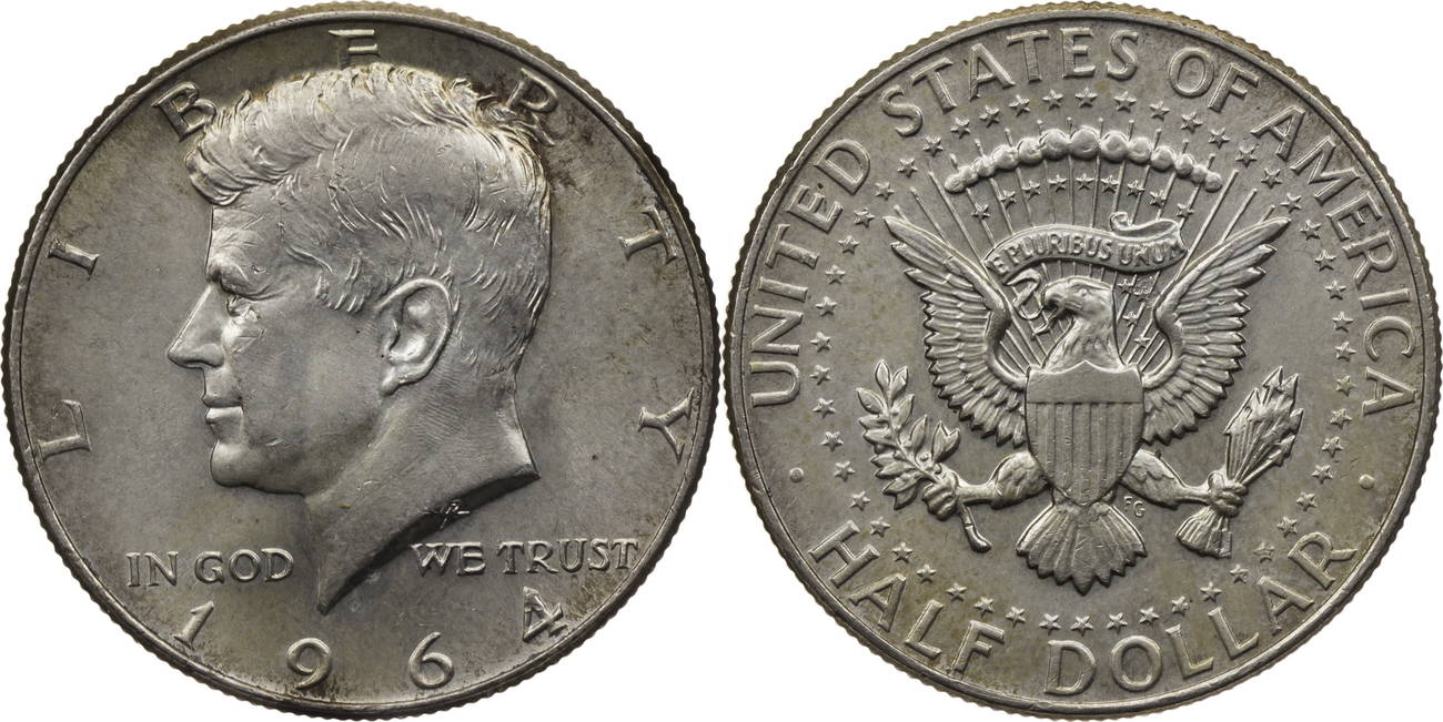 halfdollar,onedollar half dollar 1964 usa half dollar "kennedy" ef