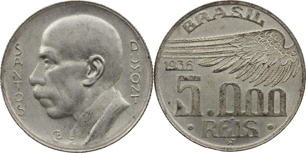 5000 reis 1936 brasilien 5000 réis santos dumont vf-ef