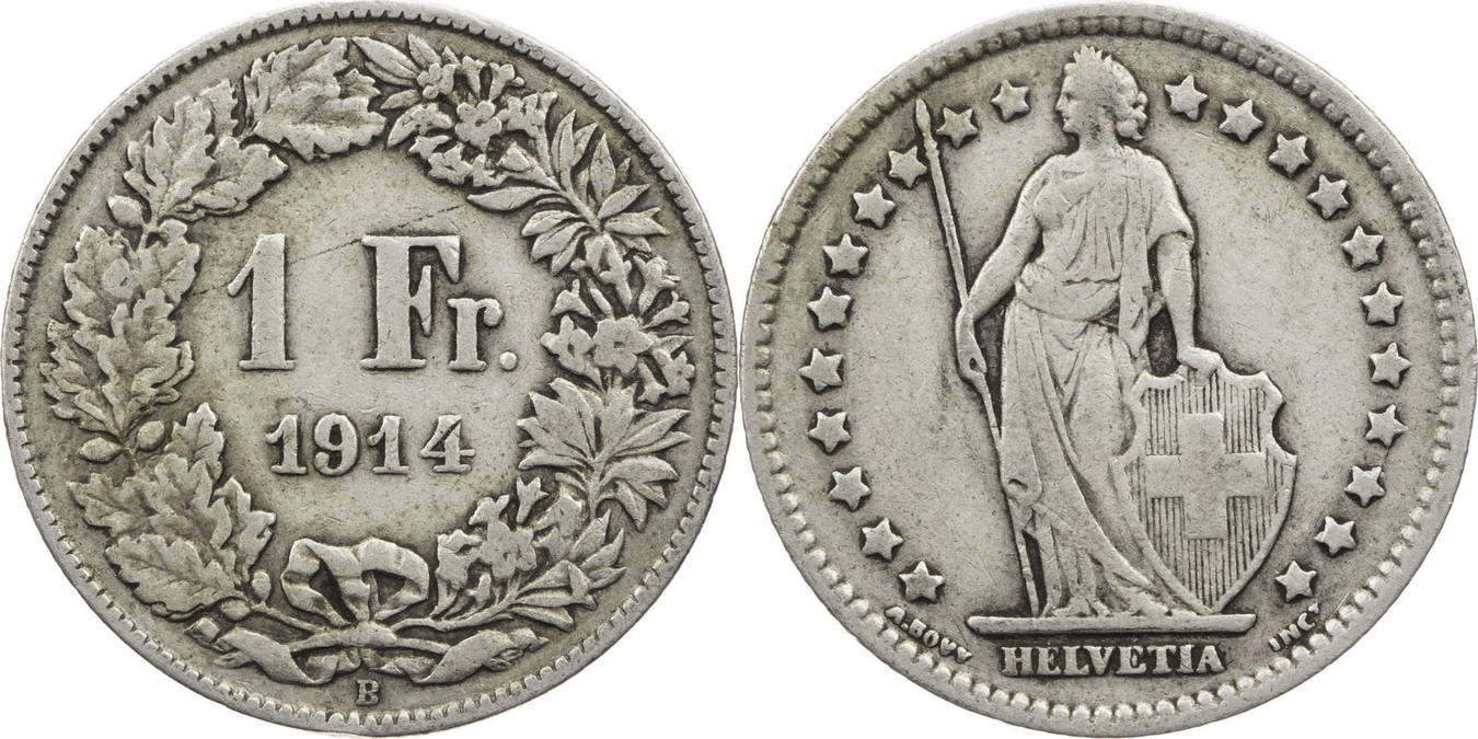 1 franken 1914 b schweiz kursmünze helvetia vf