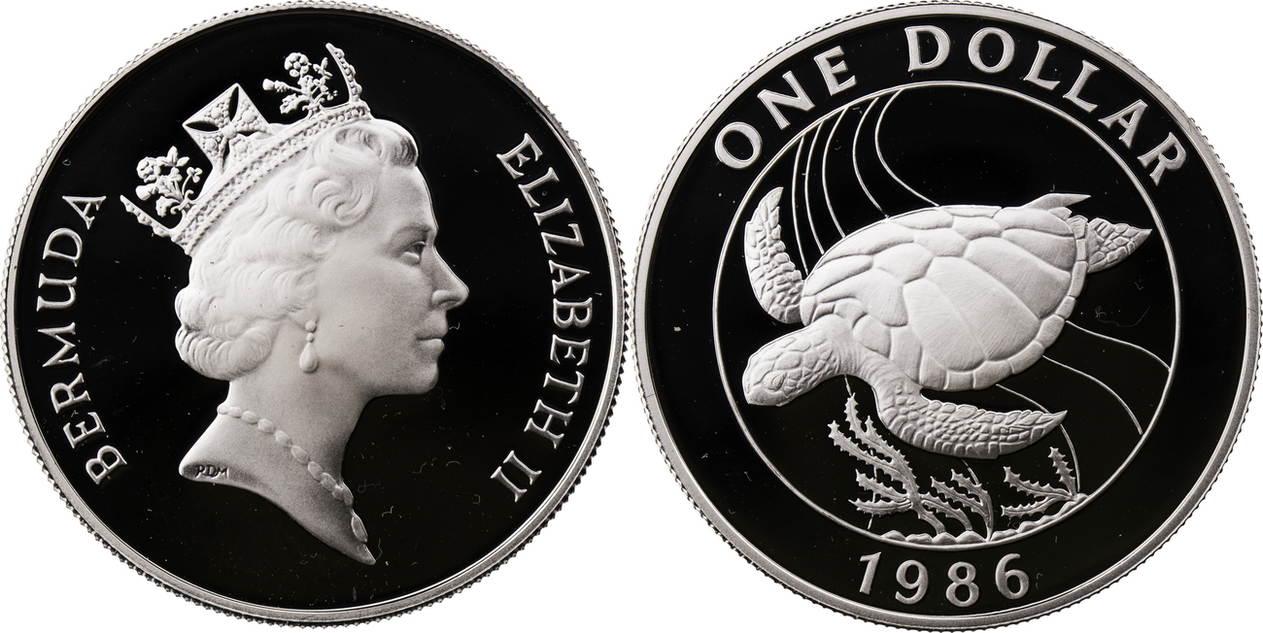 1 dollar 1986 bermudas 25 jahre wwf - grüne schildkrte proof