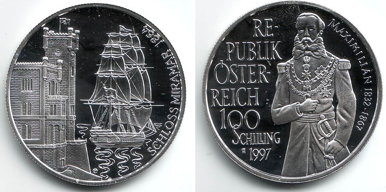 100 schilling 1997 sterreich maximilian segelschiff schlo