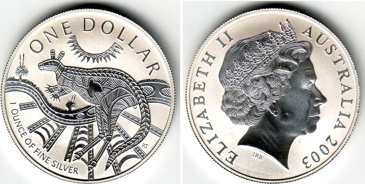 one dollar 2003 australien silber-unze - knguru bu (ms65-70)