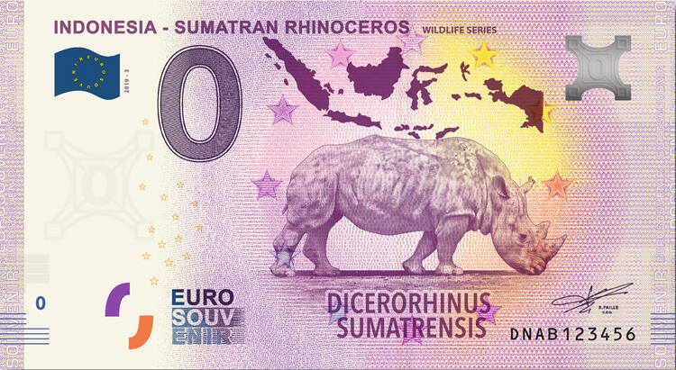 sumatran,sumatran rhino 0 euro biljet indonesia 2019 - sumatran rhinoceros