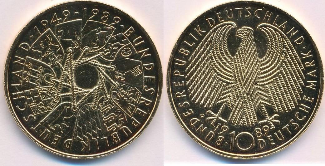 10 mark 1989 deutschland 40 jahre brd 24 karat feingold veredelt