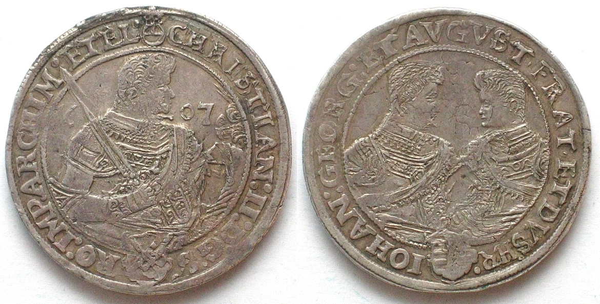 Sachsen Albertiner Reichstaler SAXONY Thaler 1607 CHRISTIAN II