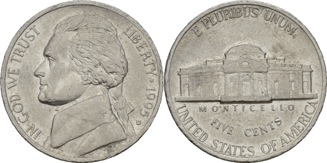 5 cent "nickel" 1995 d amerika prsident von a