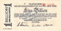 Inflation DE 1 Billion Mk. Altona , Banknote 1 Billion Mark Schein in kfr. Keller 80.p , Schleswig von 1923 -