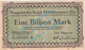 Inflation DE 1 Billion Mk. Mühlhausen , Notgeld 1 BILLION Mark Schein in L-gbr. Keller 3621.f , Thüringen -
