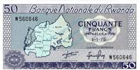 Ruanda - Rwanda 50 Francs Banknote Ruanda , 50 Francs Schein 1975 -Map- unc-kfr WPM.7.c -