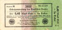 Wertbeständig 1923/24 0,42 Mk. Gold Banknote , 0,42 Mark Gold in gbr. WBN-12, Ros.142, P.152 von 1923 Wertbeständig -