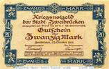 Großnotgeld 1918 DE 20 Mk. Stadt Zweibrücken , 20 Mark Schein in kfr. Geiger 582.02... , Pfalz 1918 -