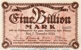 Inflation DE 1 Billion Mark Banknote der Stadt Kiel , 1 Billion Mark Schein in kfr. Keller 2614.u -