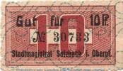 Notgeld Deutschland 10 Pfennig Schein Notgeld Stadtmagistrat Sulzbach 7235.05.01 , 10 Pfennig Schein in kfr. o.D. -