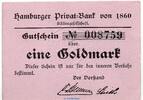 Wertbeständig 1 Gold Mk. Banknote Privat Bank Hamburg , 1 Goldmark Schein in kfr. Müller 2360.2.a o.D. -