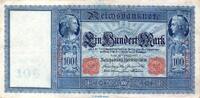 Deutsches Kaiserreich 100 Mark Schein 1908 Reichsbanknote , 100 Mark Schein in gbr. DEU-32, Ros.35, P.35 , vom 07.02.1908 -