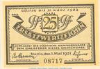 Serienscheine DE 25 Pf. Notgeld Stadt Stettin 1270.1 , 25 Pfennig Schein in kfr. von 1921 , Pommern -