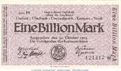 Inflation 1923 DE 1 Billion Mk. Notgeld Landkreise Crefeld u.w. -1 Billion- Mark Schein in kfr. Keller 914.a -
