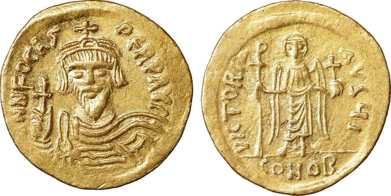 gold solidus ad 607-609 byzantine empire / byzantinisches reich