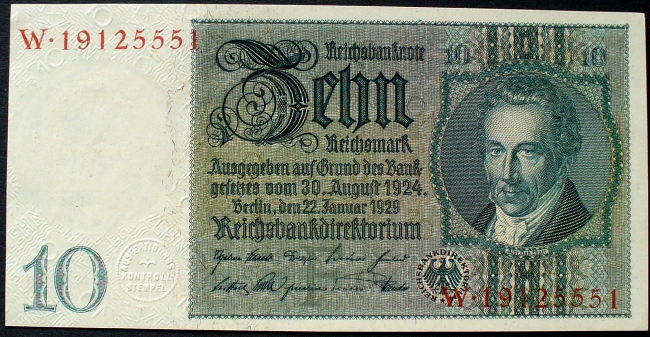 10 reichsmark 22.1.1929 dr ros. 173 a / udr.