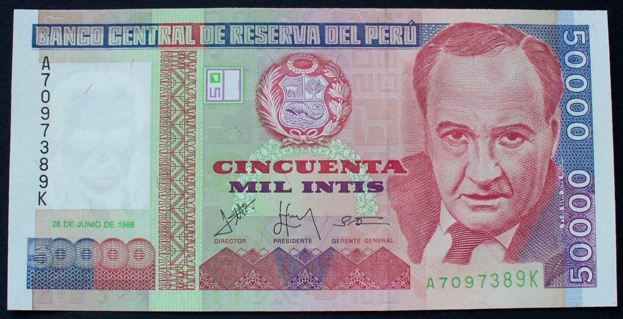 50.000 intis 28.6.1988 peru p 142 unc