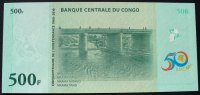 Kongo Demokr. Rep. 500 Francs P.Neu / Gedenkbanknote / 50 Jahre Unabhängigkeit -
