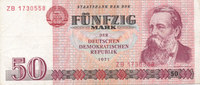 Deutschland,DDR, 50 Mark 1971 Ro.360b Typensatz,Ersatznote, gebraucht III, 41.75 元 含税 ＋  75.30 元 运费