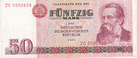 Deutschland,DDR, 50 Mark 1971 Ro.360b Typensatz,Ersatznote, gebraucht III, 41.75 元 含税 ＋  75.30 元 运费