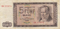 Deutschland,DDR, 5 Mark 1964 Ro.354a Serie:EH, gebraucht III-, 41.75 元 含税 ＋  75.30 元 运费