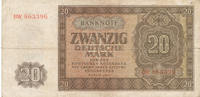 Deutschland,DDR, 20 Mark Ro.344b KN 7stellig, Serie: BW, Deutscher Druck, -