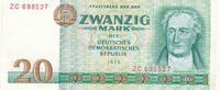 Deutschland,DDR, 20 Mark Ro.362b Austauschnote, Erste Auflage, KN 6stellig, Typendruck, Serie:ZC, -