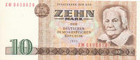 Deutschland,DDR, 10 Mark Ro.359d Zweite Auflage, KN 7stellig, Computersatz, Austauschnote, Serie: XM, -