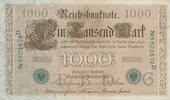Deutsches Reich, Weimarer Republik, 1000 Mark Ro.46b,DEU-69,KN 7stellig, grün, Serie:D, Udr. Bst.: G, -