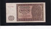 Deutschland, Sowjetische Besatzungszone, 20 Deutsche Mark Ro.344a,SBZ-15a,KN 6stellig, UdSSR Druck, 1 Sbst.vor KN, Serie:K, -