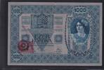 Österreich, Tschechoslowakei, 1000 Kronen mit Aufdruck gefälscht und Stempel, Original aus der Zeit, -