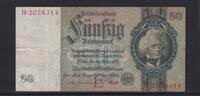 Deutsches Reich, Drittes Reich, 50 Reichsmark Ro.175a, DEU-210a, Friedensdruck, KN 7 stellig, Udr. Bst. E, Serie: H, -
