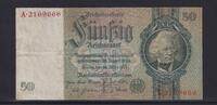 Deutsches Reich, Drittes Reich, 50 Reichsmark Ro.175a, DEU-210a, Friedensdruck, KN 7 stellig, Udr. Bst. E, Serie: A, -