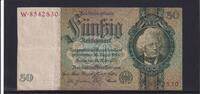 Deutsches Reich, Drittes Reich, 50 Reichsmark Ro.175a, DEU-210a, Friedensdruck, KN 7 stellig, Udr. Bst. X, Serie: W, -