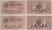 Deutsches Reich, Kaiserreich, 2X1000 Mark Ro.45c, Deu-40c, KN 7stellig rot, Serie: M, Udr. Bst. T, Inflationsausgabe, -
