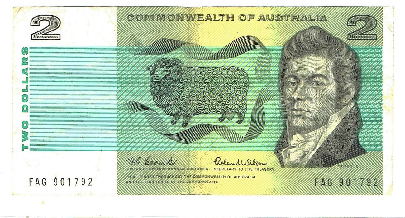 2 dollars (1966) australie fag . vf