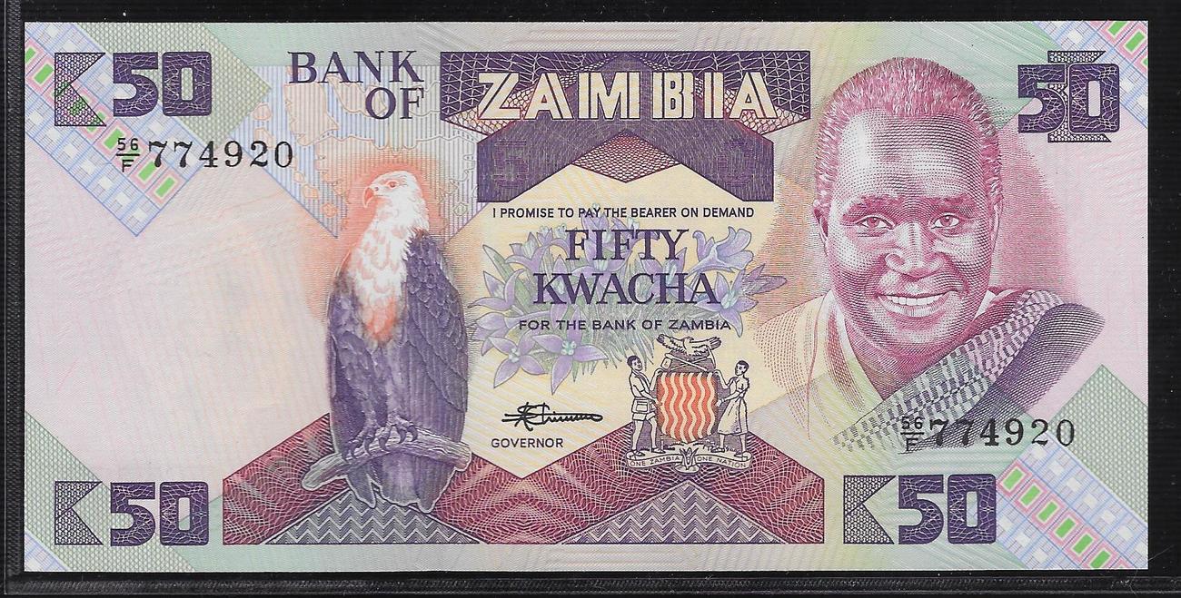 50 kwacha (1986) zambia "série 56/f" fast unc