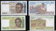 MADAGASIKARA / MADAGASCAR 500 Francs/100 Ariary. 1000 Francs/200 Ariary. Junge Frau, Junger Mann aus Madagaskar. Jeune femme, jeune homme de Madagascar. -