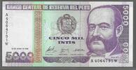 PERÚ/PÉROU. 5000 Intis. 28/06/1988. Serie: A/W . Fast NEU. I-. 20.88 元 含税 ＋  308.97 元 运费