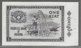 BURMA, BIRMANIE. 1 Kyat. Serie: sans. Général AUNG SAN . -