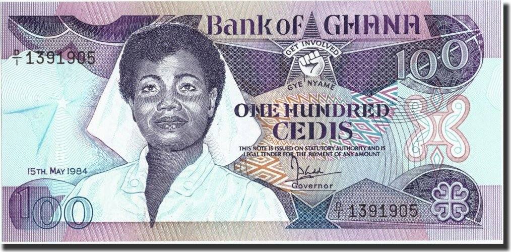 100 cedis 1984 ghana banknote 1984-05-15 km:26a unc(65-70)